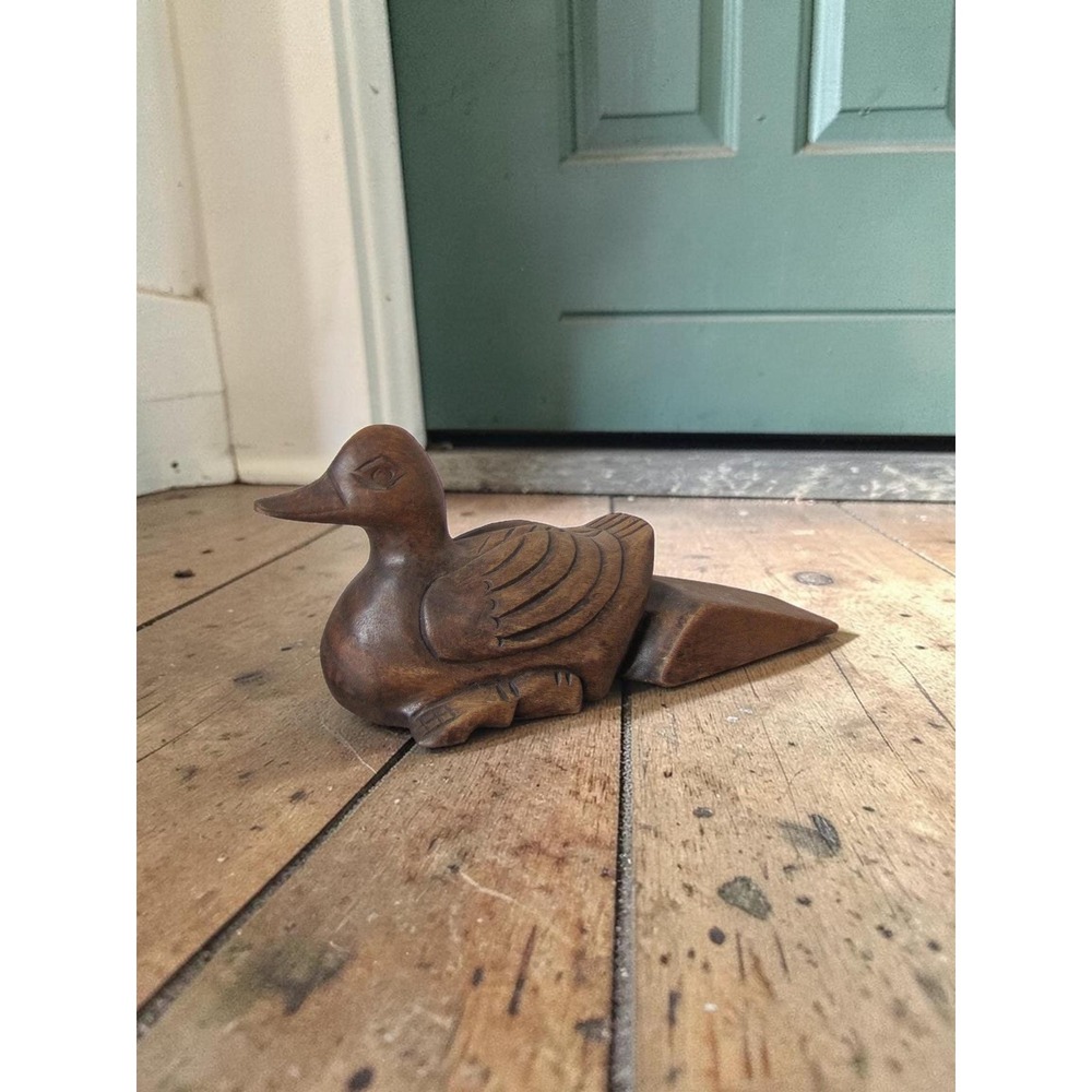 Vintage Unique Handmade Carved Wood Duck Mallard Doorstop - Farmhouse Home Decor